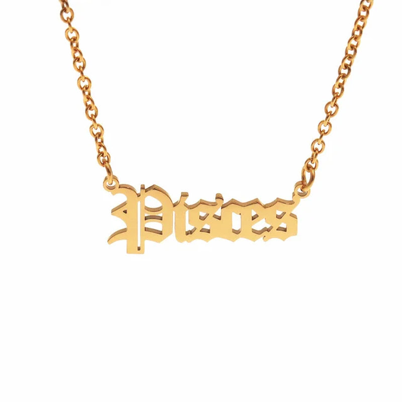 12 Zodiac Letters Pendant Necklace Old English Scorpio Aries Taurus Gemini Cancer Leo Choker Horoscope Signs Necklace Friendship