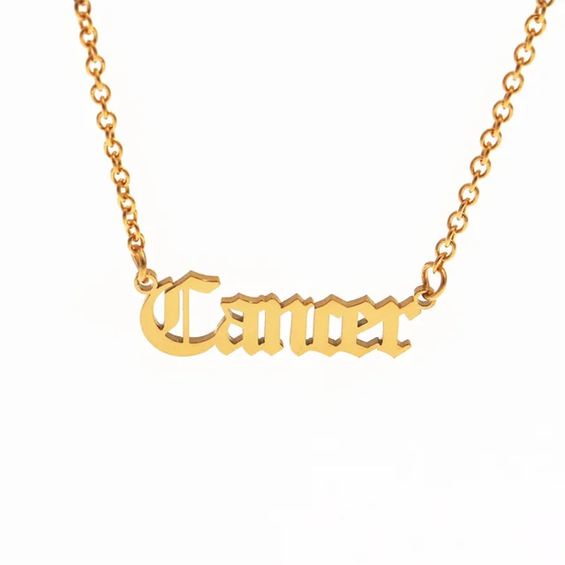12 Zodiac Letters Pendant Necklace Old English Scorpio Aries Taurus Gemini Cancer Leo Choker Horoscope Signs Necklace Friendship