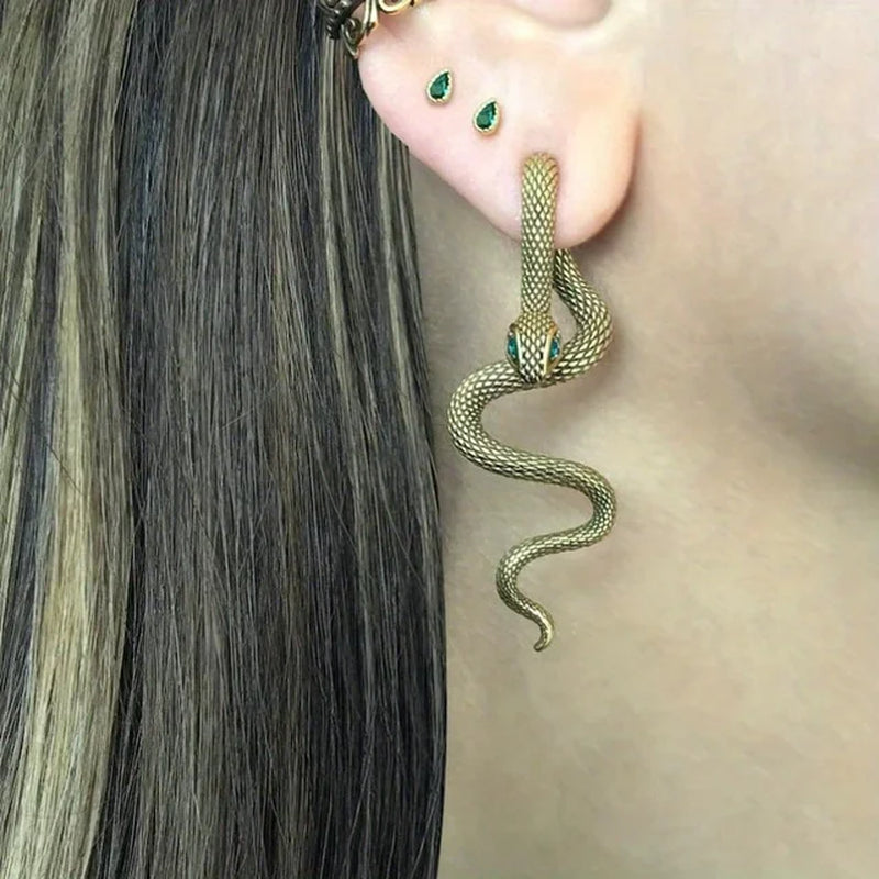Emerald Eyes Snake Earrings, Front Back Earrings, Snake Earrings,Black Earrings, Ear Jacket, Snake Front Back Earrings