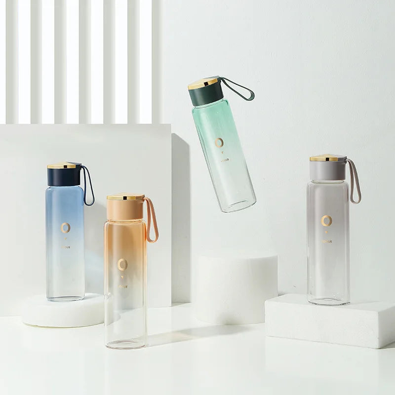 Luxury Gradient Colors Glass Water Bottle 400Ml Portable Tea Bottle Juice Shaker Bottle Adults Gifts Eco-Friendly Camping Office