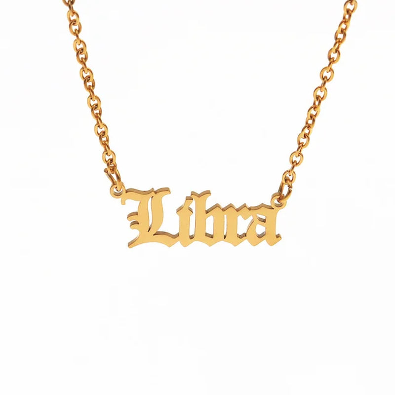 12 Zodiac Letters Pendant Necklace Old English Scorpio Aries Taurus Gemini Cancer Leo Choker Horoscope Signs Necklace Friendship
