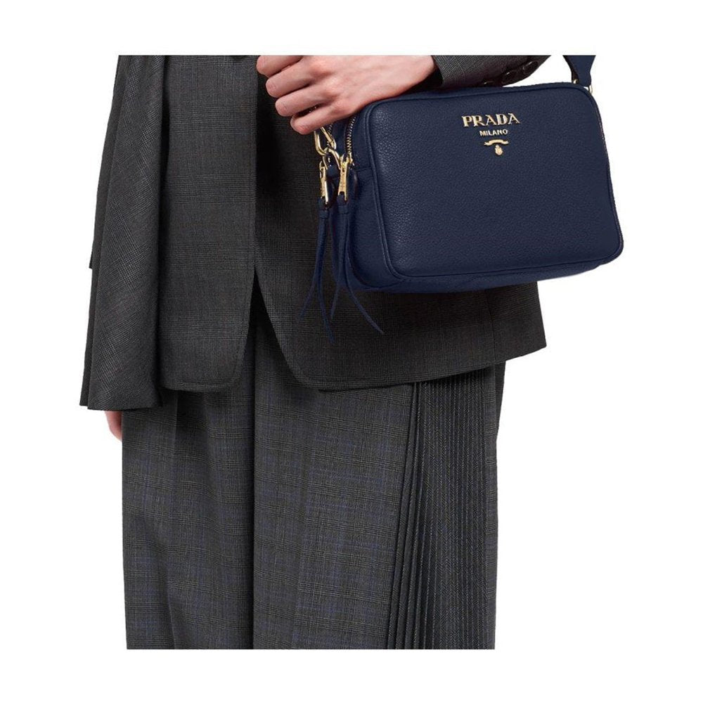 Baltico Blue Vitello Phenix Leather Double Zip Crossbody Bag 1BH079