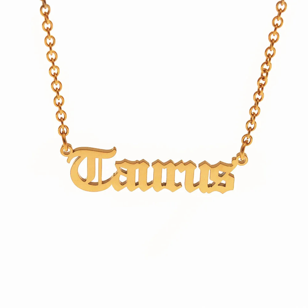 12 Zodiac Letters Pendant Necklace Old English Scorpio Aries Taurus Gemini Cancer Leo Choker Horoscope Signs Necklace Friendship