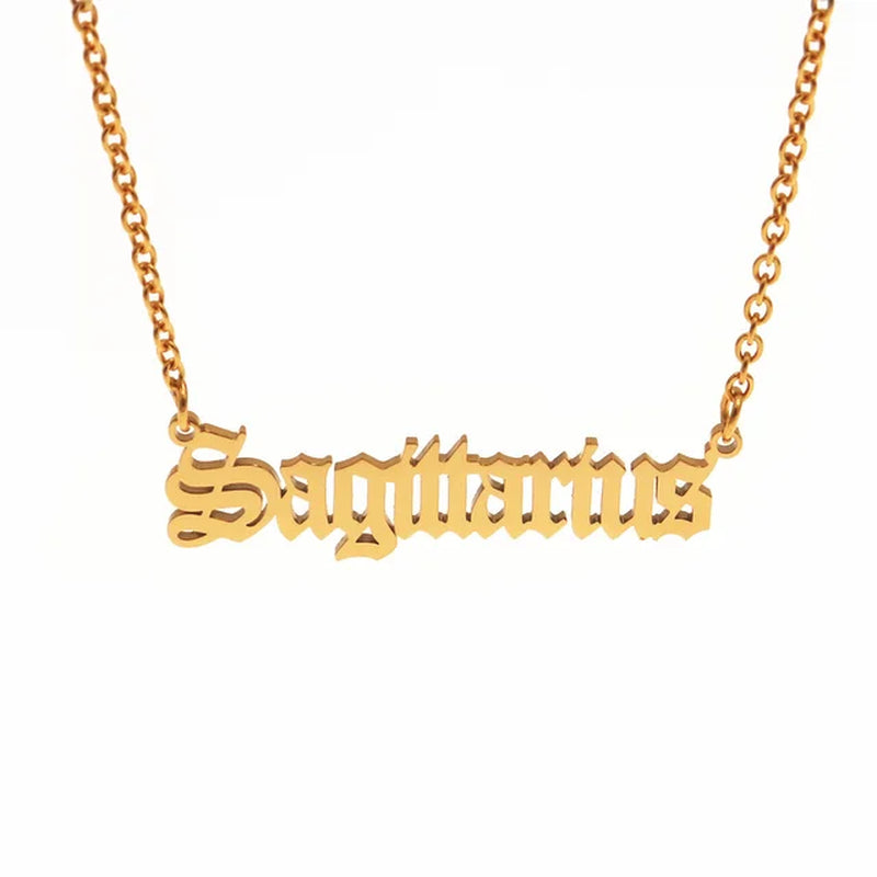 12 Zodiac Letters Pendant Necklace Old English Scorpio Aries Taurus Gemini Cancer Leo Choker Horoscope Signs Necklace Friendship