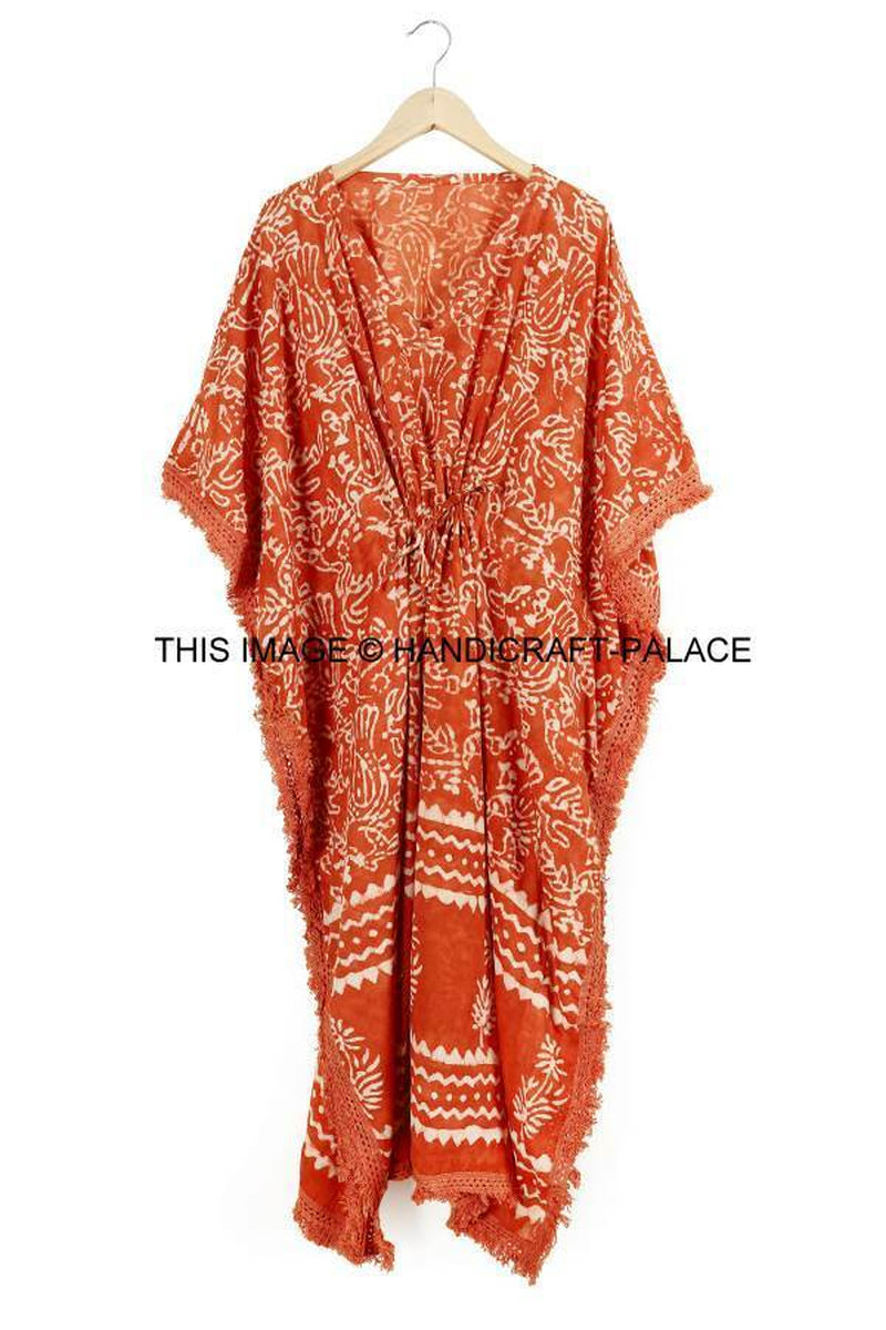 Anokhi,Vintage Indian Block Print Cotton Kaftan Dress,Hippy Boho Short Caftan