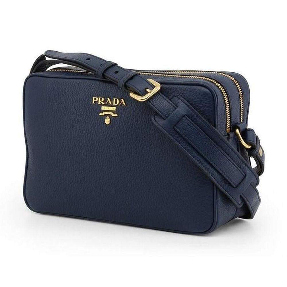 Baltico Blue Vitello Phenix Leather Double Zip Crossbody Bag 1BH079