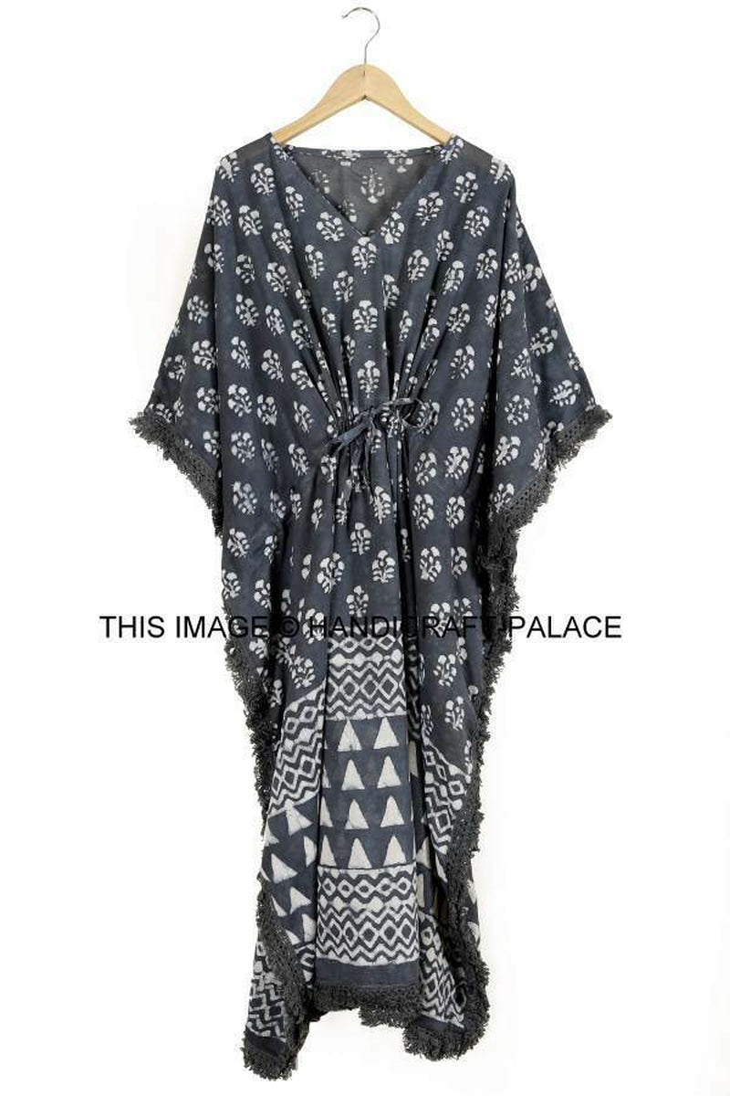 Anokhi,Vintage Indian Block Print Cotton Kaftan Dress,Hippy Boho Short Caftan