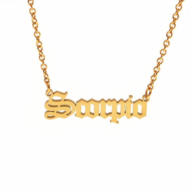 12 Zodiac Letters Pendant Necklace Old English Scorpio Aries Taurus Gemini Cancer Leo Choker Horoscope Signs Necklace Friendship