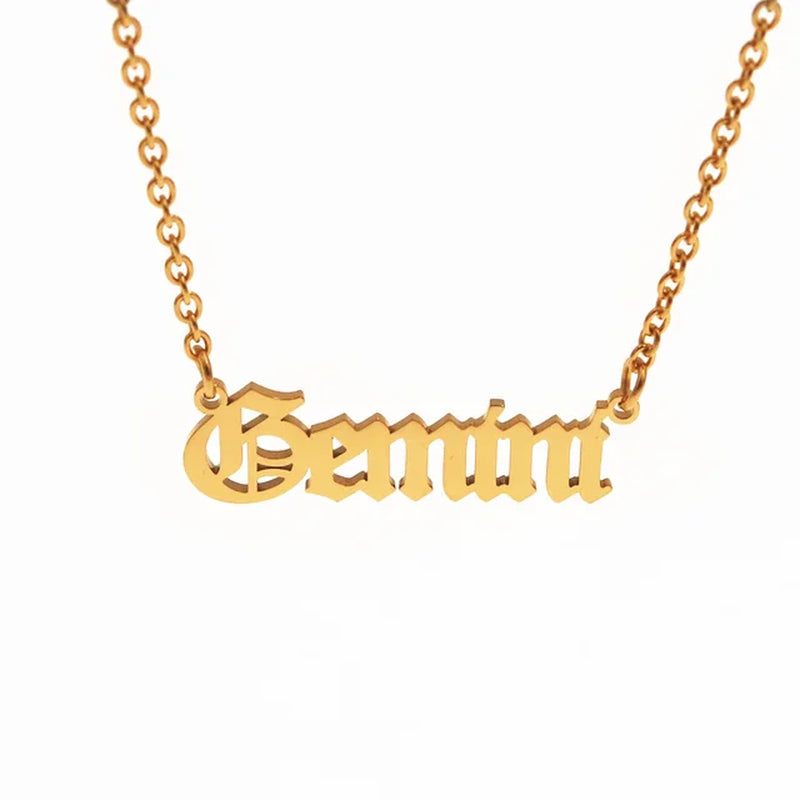 12 Zodiac Letters Pendant Necklace Old English Scorpio Aries Taurus Gemini Cancer Leo Choker Horoscope Signs Necklace Friendship