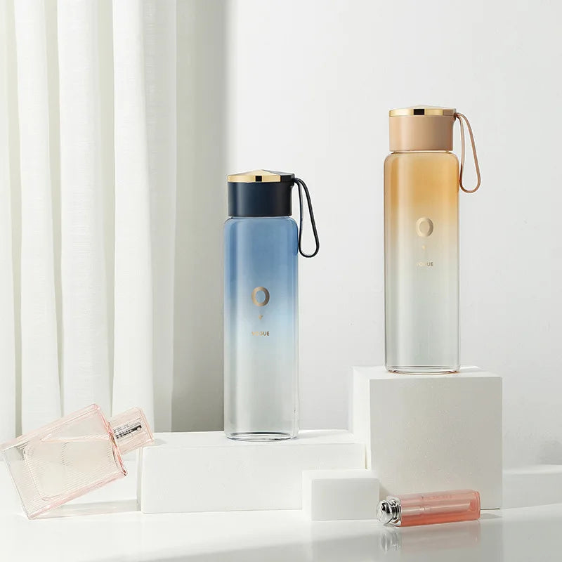 Luxury Gradient Colors Glass Water Bottle 400Ml Portable Tea Bottle Juice Shaker Bottle Adults Gifts Eco-Friendly Camping Office