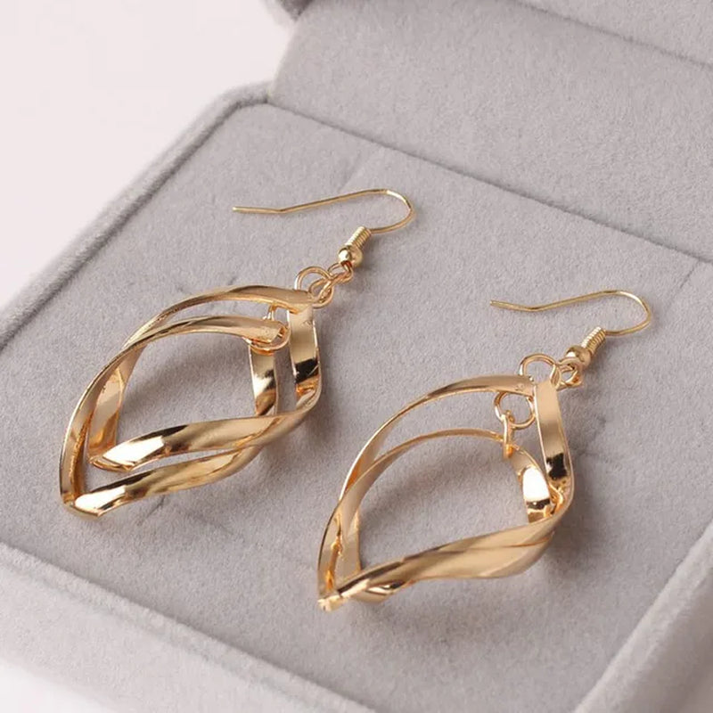 2024 New Hollow Twisted Rhombus Leaf Double Drop Earrings Piercing Statement for Women Fashion Jewelry Gifts