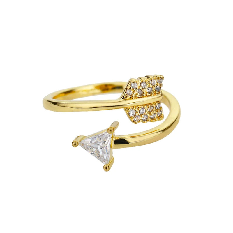 Zircon Adjustable Feather Ring for Woman Stainless Steel Arrow Geometric Finger Ring Accessories Jewelry Anillos Bijoux Femme