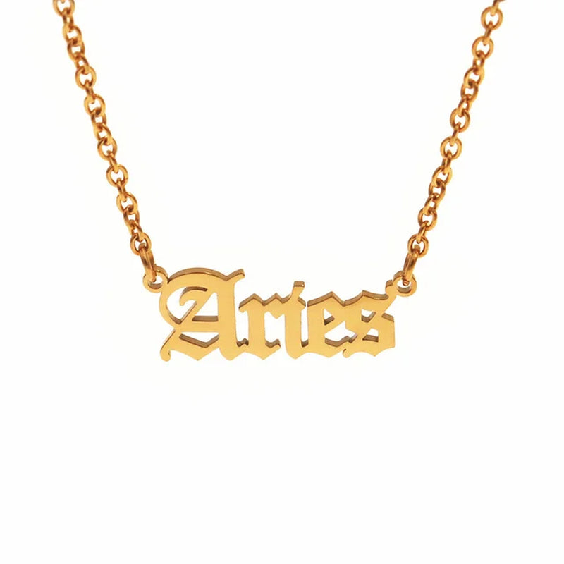 12 Zodiac Letters Pendant Necklace Old English Scorpio Aries Taurus Gemini Cancer Leo Choker Horoscope Signs Necklace Friendship