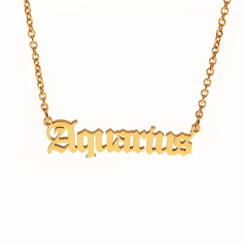 12 Zodiac Letters Pendant Necklace Old English Scorpio Aries Taurus Gemini Cancer Leo Choker Horoscope Signs Necklace Friendship
