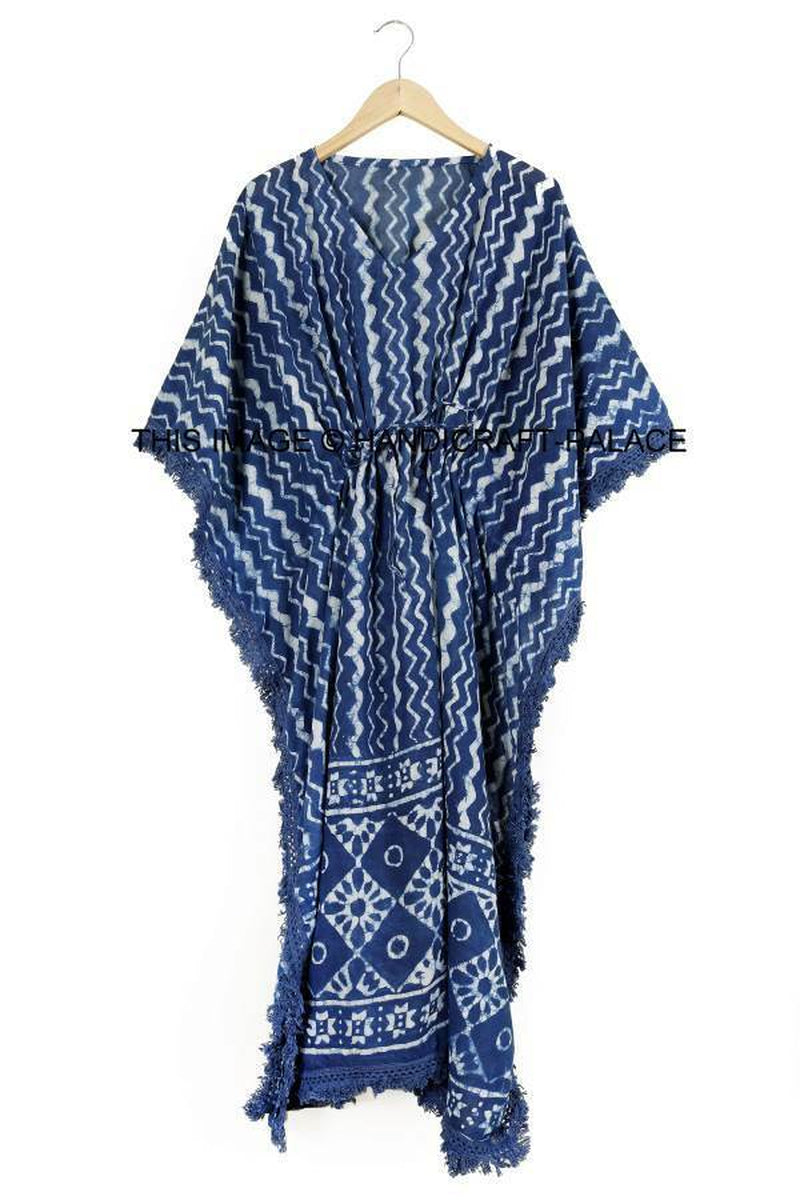Anokhi,Vintage Indian Block Print Cotton Kaftan Dress,Hippy Boho Short Caftan