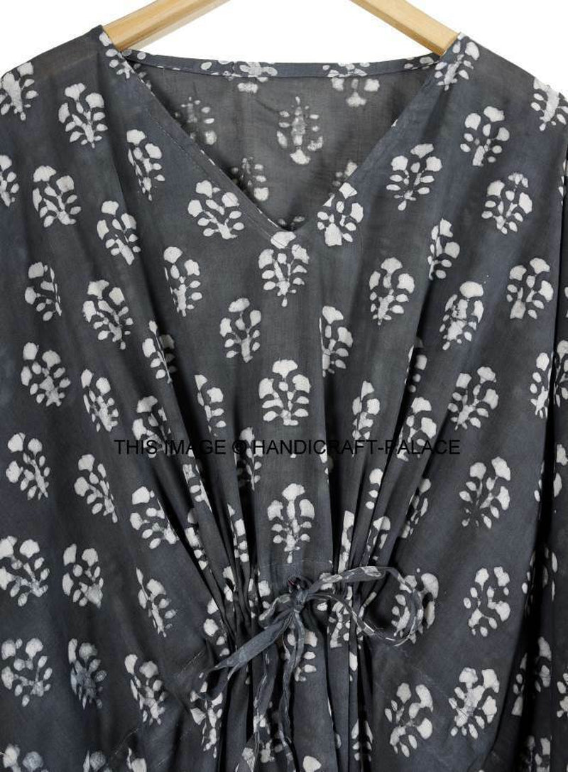 Anokhi,Vintage Indian Block Print Cotton Kaftan Dress,Hippy Boho Short Caftan
