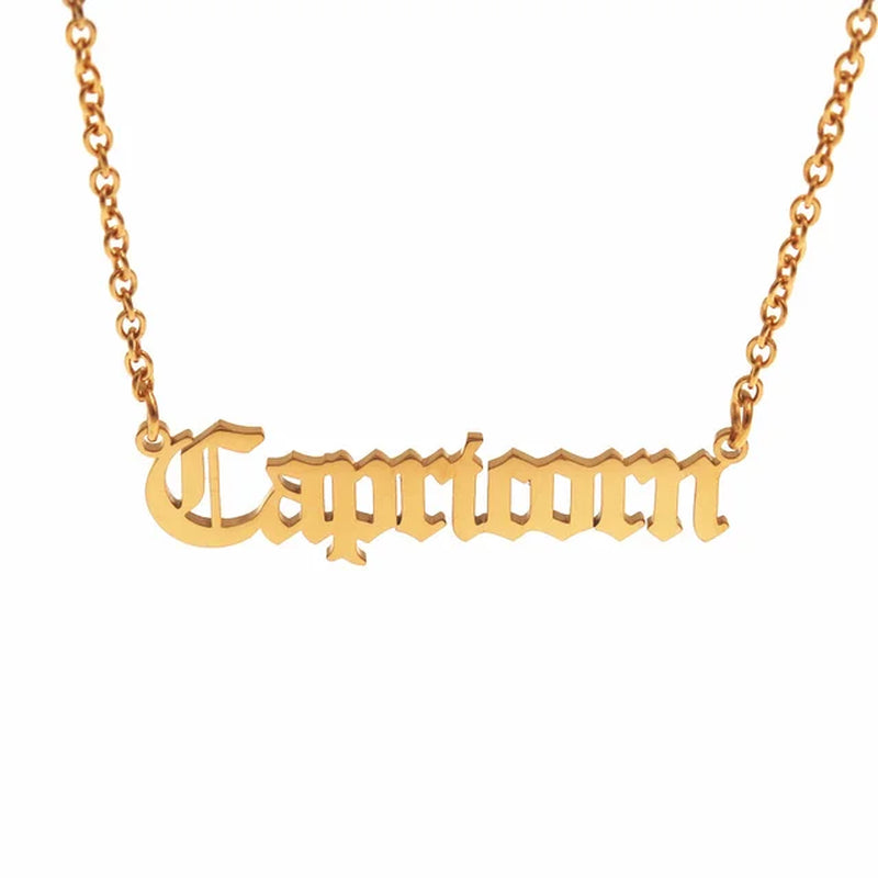 12 Zodiac Letters Pendant Necklace Old English Scorpio Aries Taurus Gemini Cancer Leo Choker Horoscope Signs Necklace Friendship