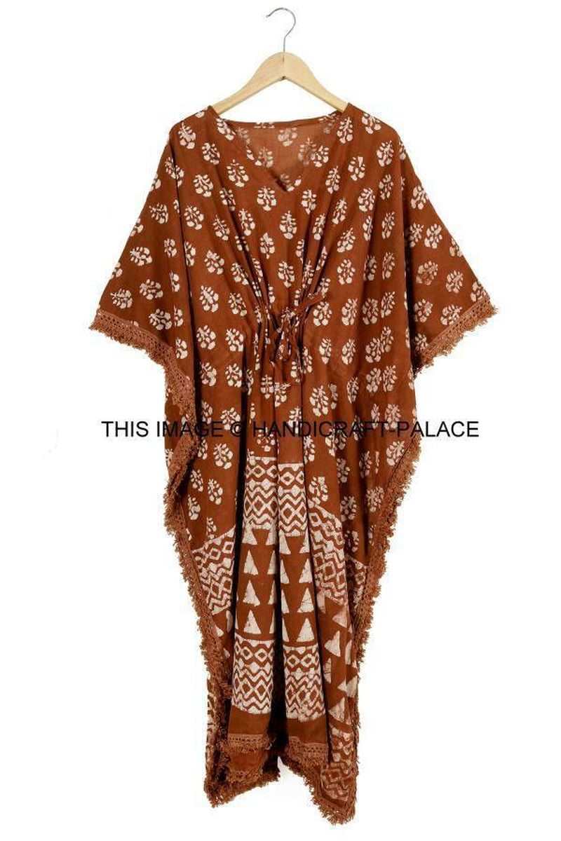 Anokhi,Vintage Indian Block Print Cotton Kaftan Dress,Hippy Boho Short Caftan
