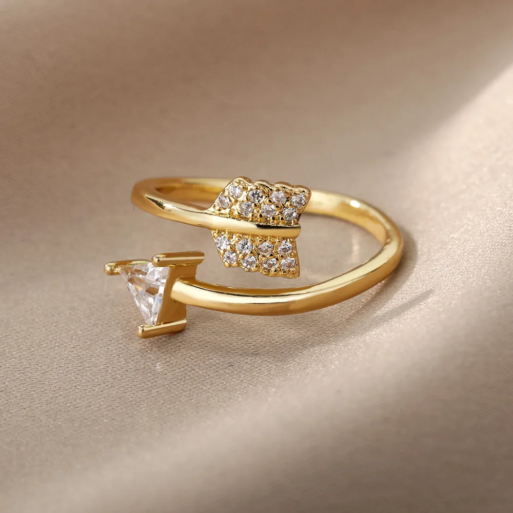 Zircon Adjustable Feather Ring for Woman Stainless Steel Arrow Geometric Finger Ring Accessories Jewelry Anillos Bijoux Femme