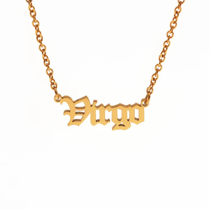 12 Zodiac Letters Pendant Necklace Old English Scorpio Aries Taurus Gemini Cancer Leo Choker Horoscope Signs Necklace Friendship
