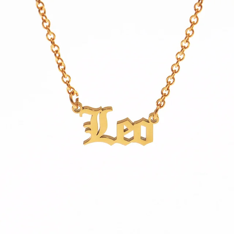 12 Zodiac Letters Pendant Necklace Old English Scorpio Aries Taurus Gemini Cancer Leo Choker Horoscope Signs Necklace Friendship