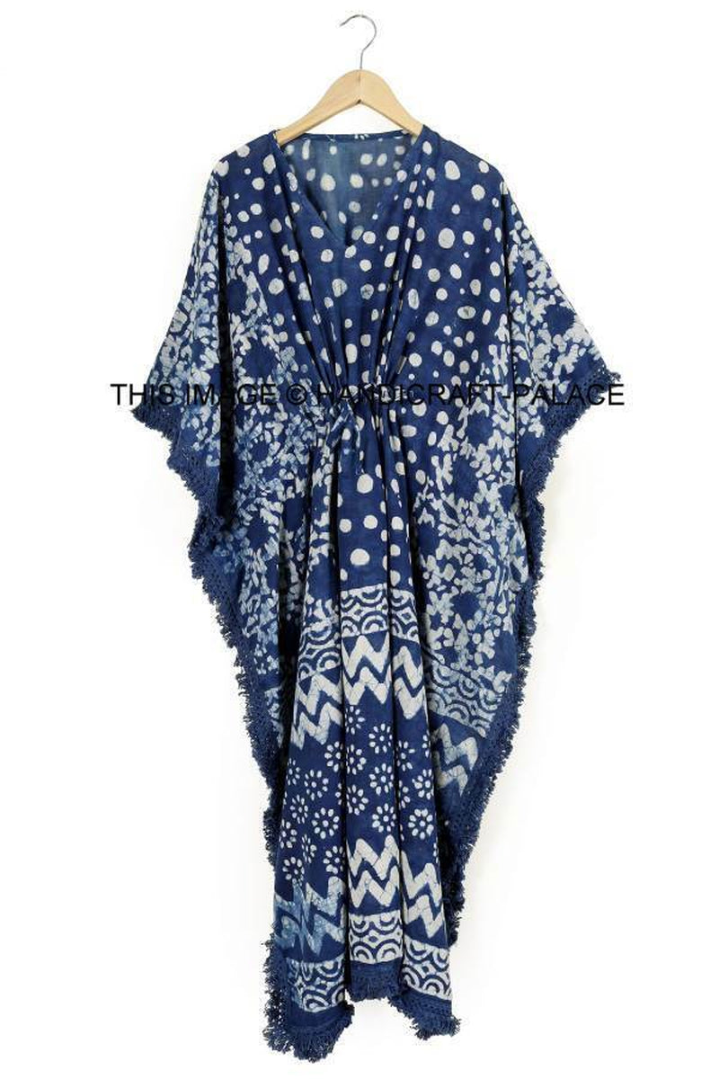 Anokhi,Vintage Indian Block Print Cotton Kaftan Dress,Hippy Boho Short Caftan