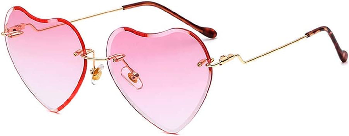 Heart Sunglasses for Women Rimless Thin Metal Frame Heart Shaped Sun Glasses UV400